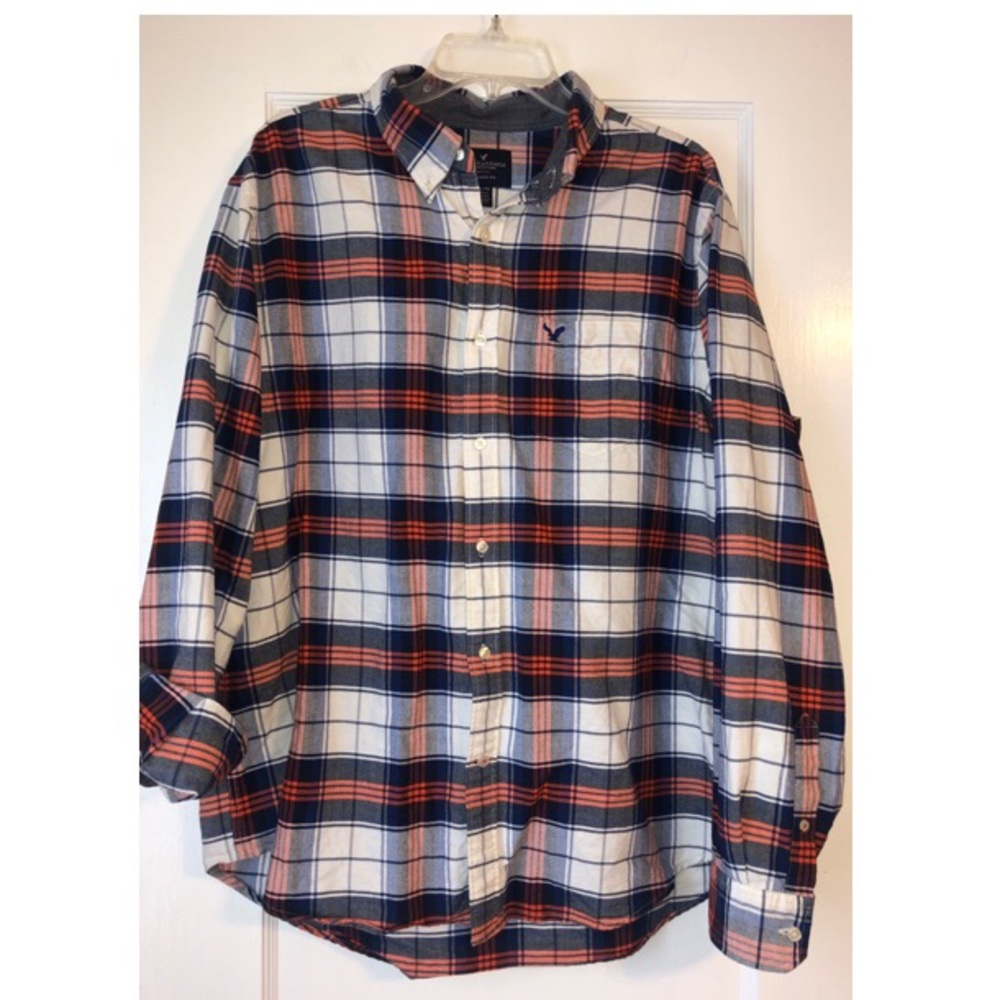 American Eagle Men’s Navy & Orange Plaid Shirt